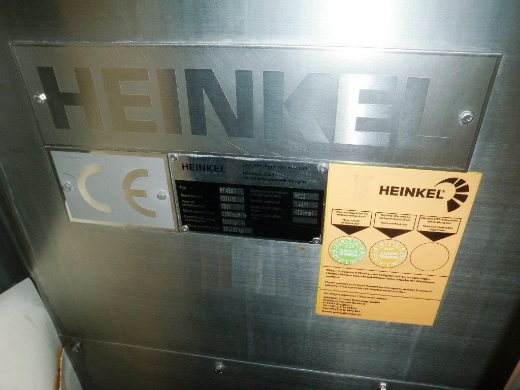 Heinkel HF 450.1 Inverting Filter centrifuge, Hastelloy C22.