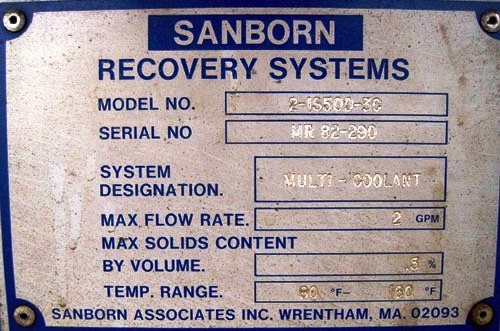 Sanborn 2-IS500-3C Coolant Recovery System.