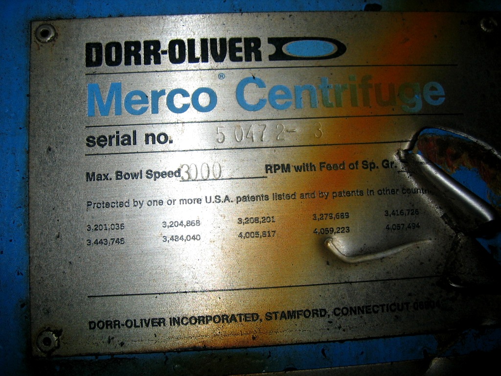 Dorr-Oliver B-30 Merco nozzle centrifuge, 317SS.           