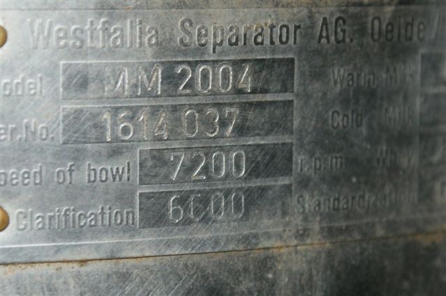 Westfalia MM 2004 hot milk separator, SS.                  