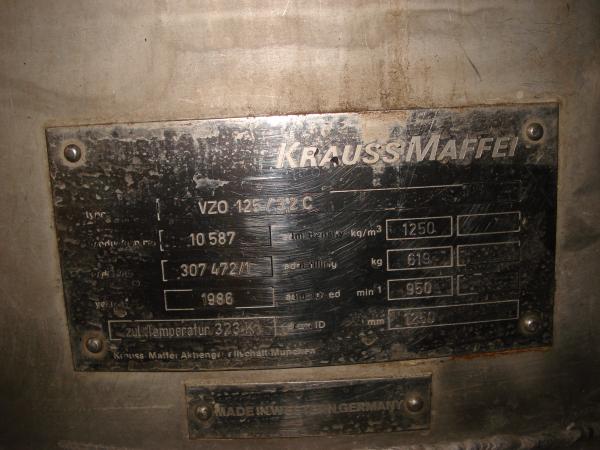 Krauss-Maffei VZO 125/3.2C perforate basket centrifuge, 316SS.