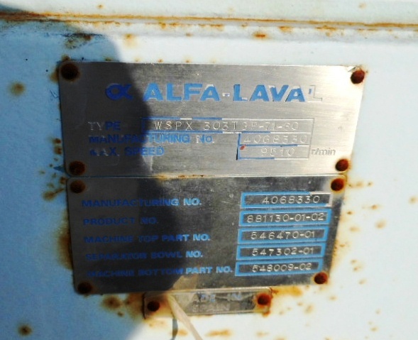 Alfa-Laval WSPX 303 TGP-71-60 concentrator skid.           