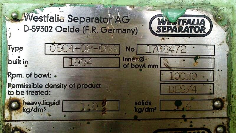(2) Westfalia OSC 4-02-066 fuel oil purifiers, SS.