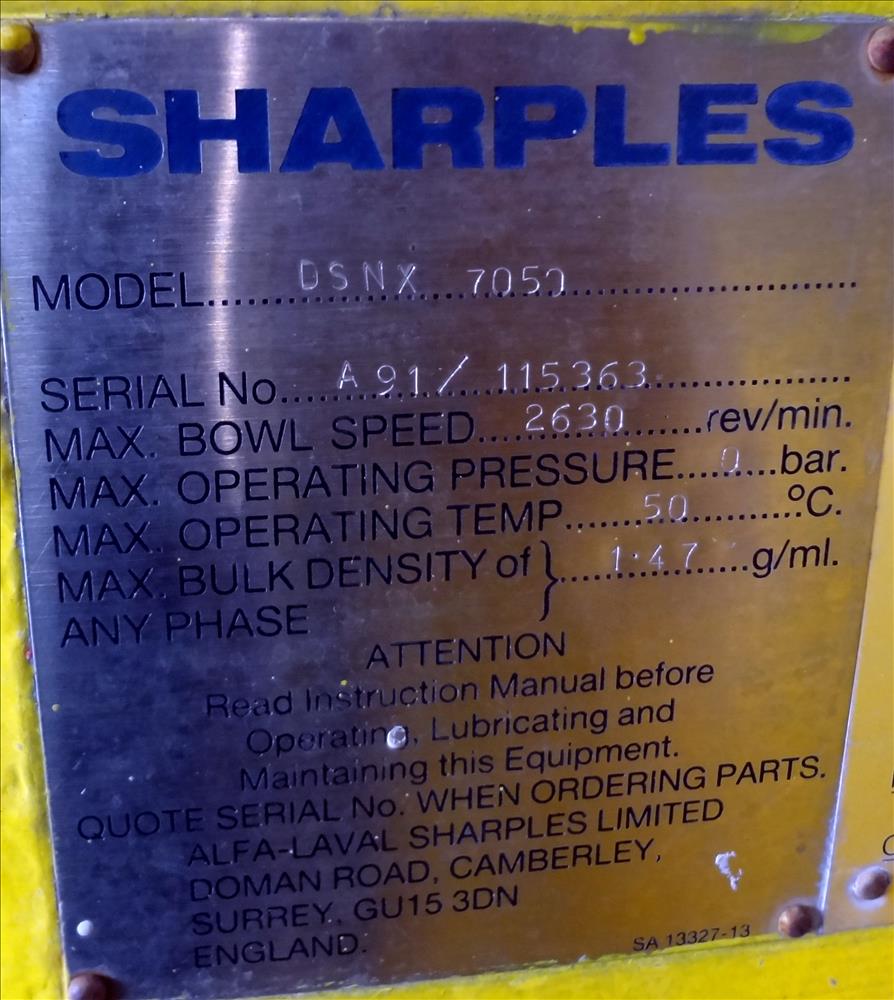 Sharples DSNX 7050 Super-D-Canter centrifuge, 316SS.       