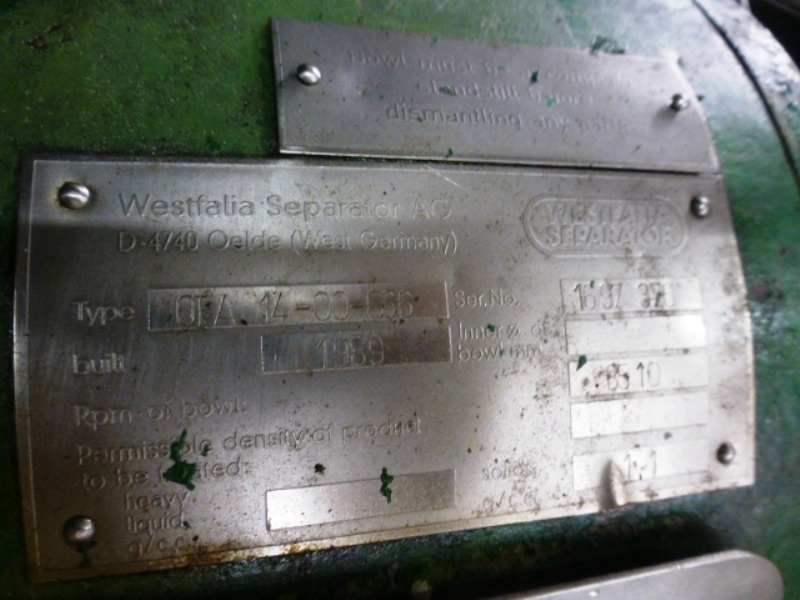 Westfalia OTA 14-00-066 biodiesel purifier skid, SS.