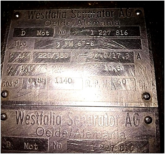 (3) Westfalia OSM 8004 solid bowl separators, 316SS.