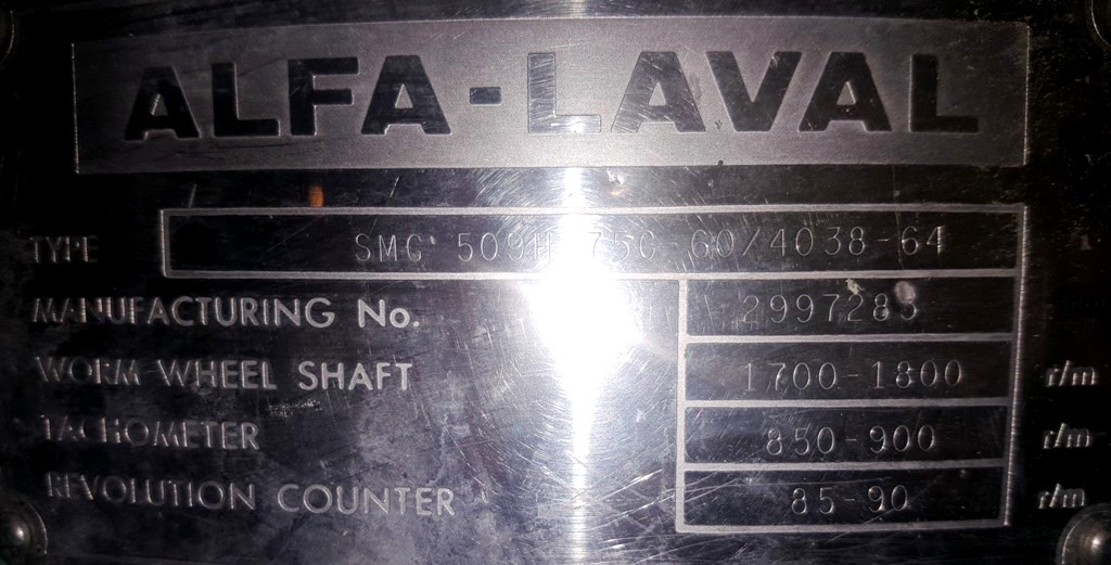 Alfa-Laval SMG 509H-75C-60 hermetic separator, 316SS.      