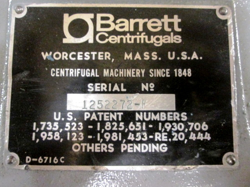 Barrett Centech 1000 system with 125 Clarifuge, SS.        
