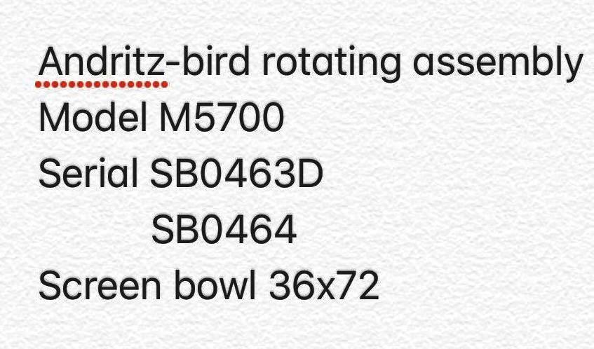 (2) Bird 36 x 72 screen bowl rotating assemblies, Nickel 200.