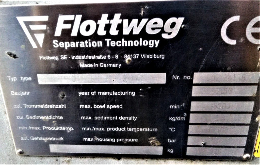 Flottweg Z23-3/441 tricanter centrifuge, 316SS.