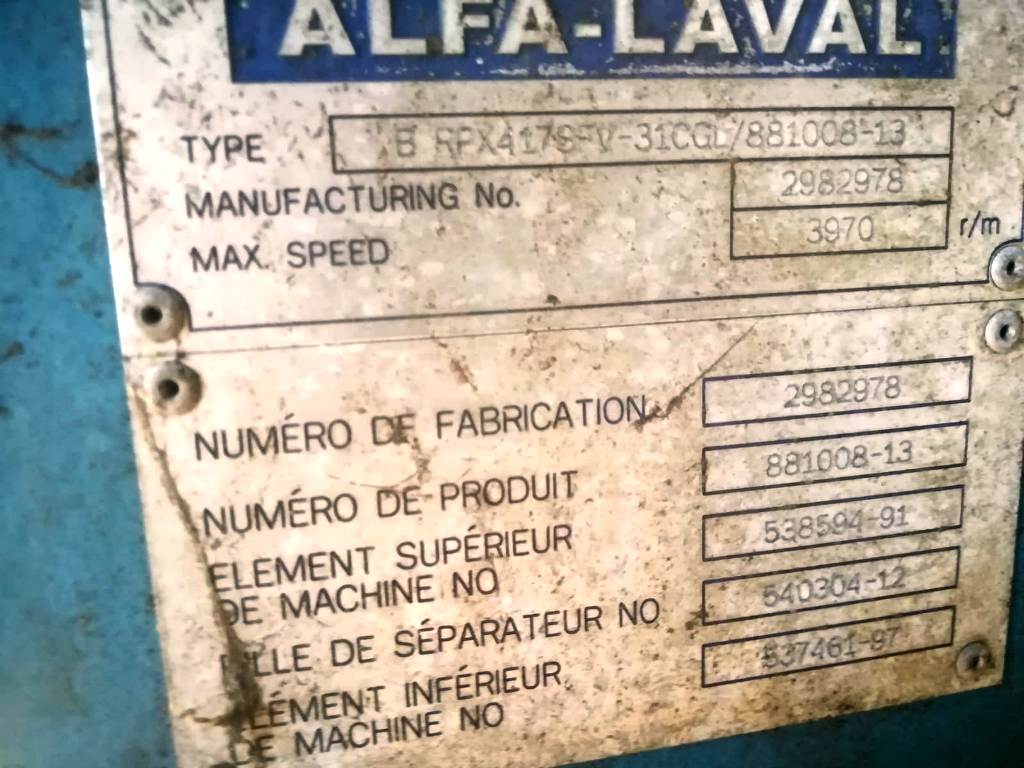 Alfa-Laval BRPX 417 SFV-31CGL clarifier, 316SS.