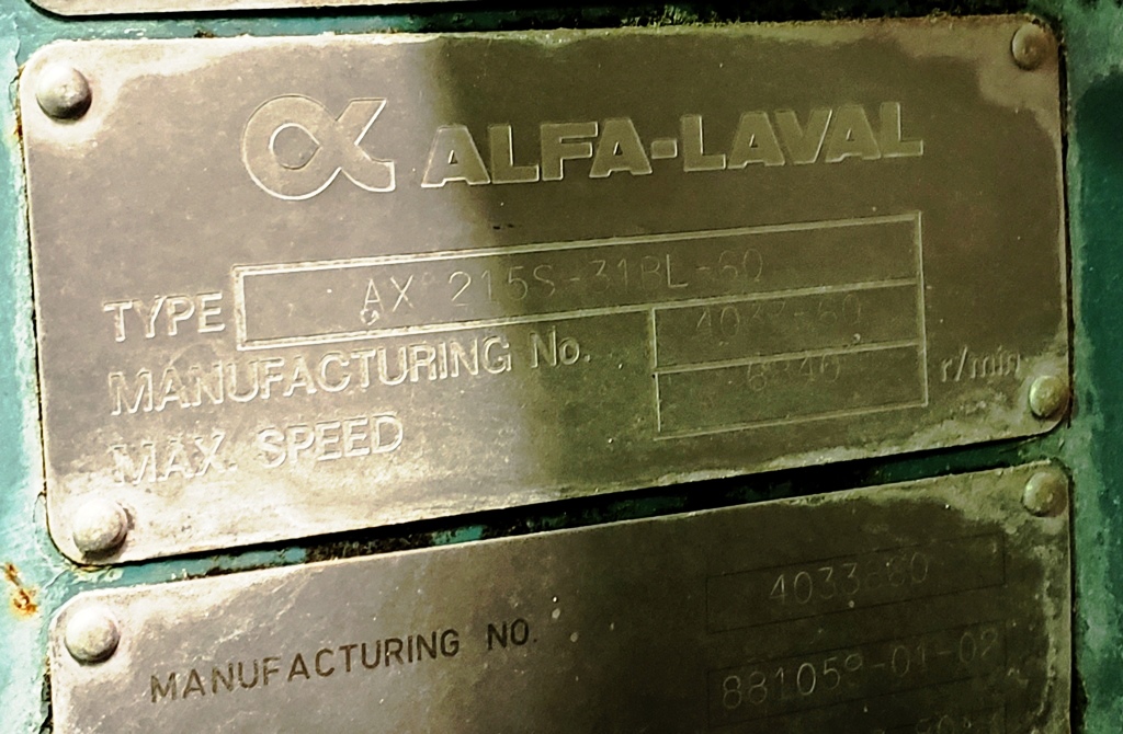 Alfa-Laval AX 215S-31BL-60 hermetic ultra-clarifier, 316SS.