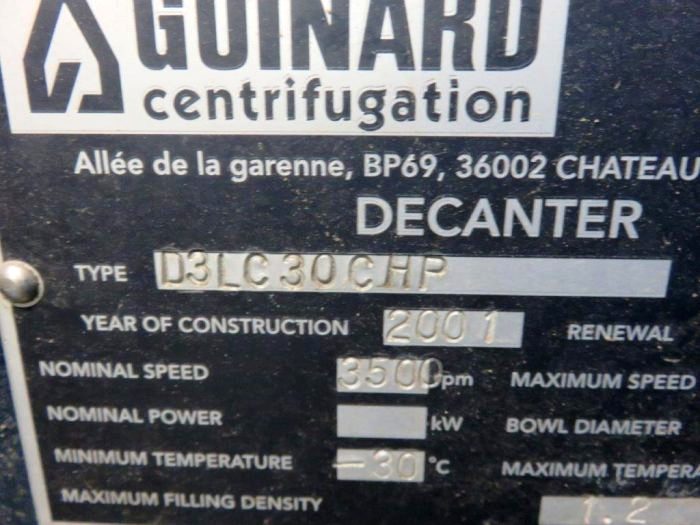 Andritz/Guinard D3L C30 CHP decanter centrifuge, 316SS.