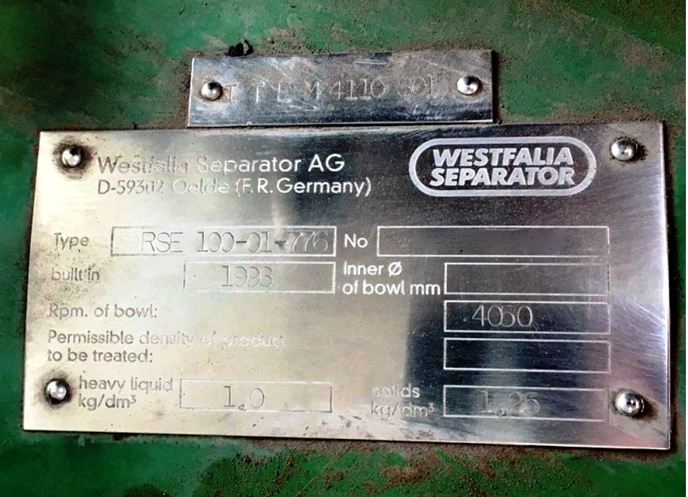 Westfalia RSE 100-01-776 veg oil separator, 316SS.
