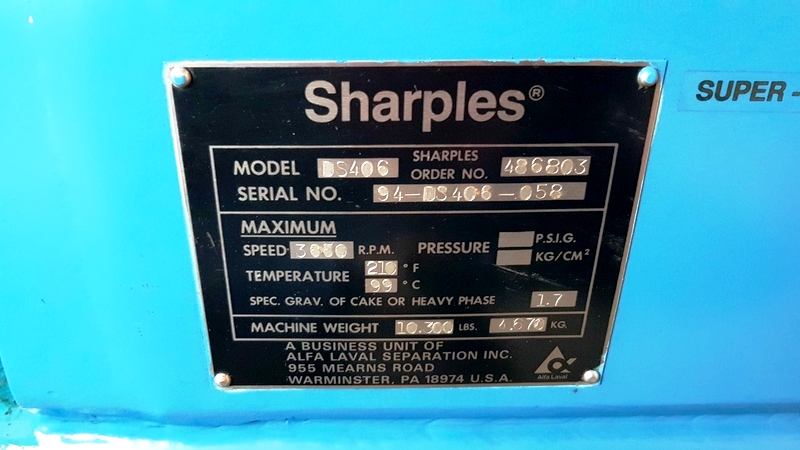 Alfa-Laval/Sharples DS-406 Super-D-Canter centrifuge, 316SS.