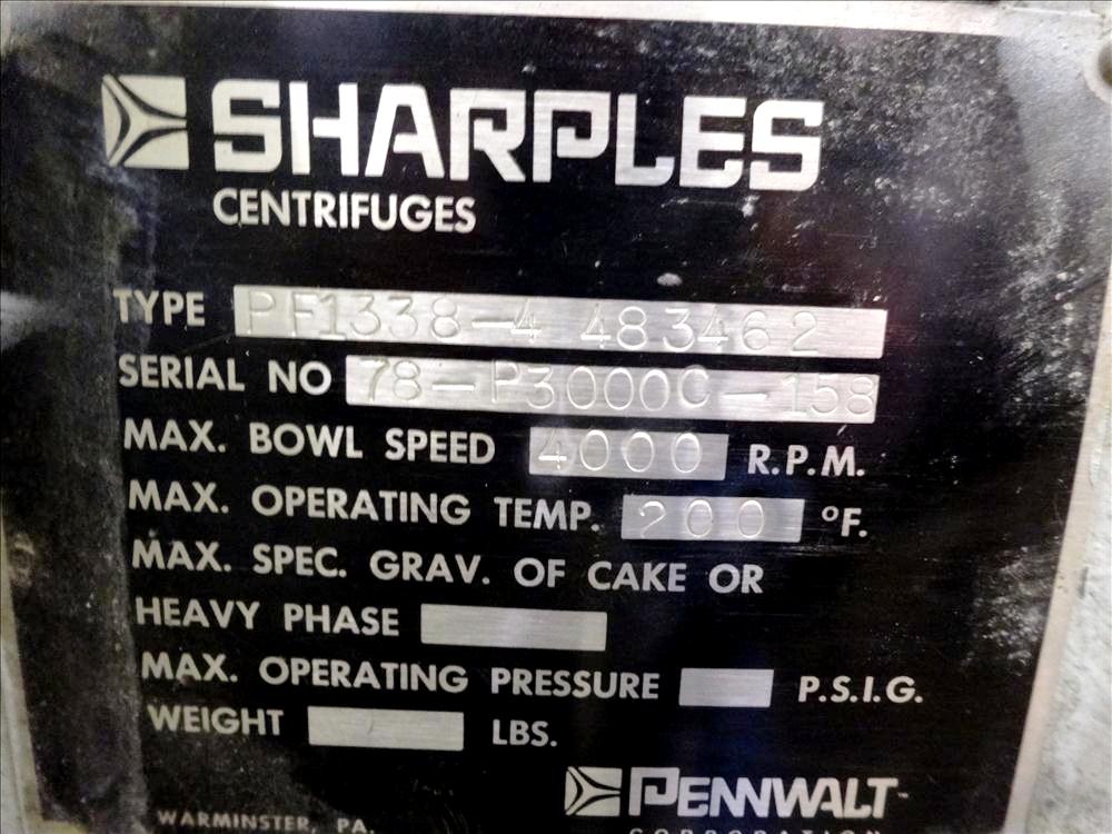 Sharples P3000 sanitary decanter centrifuge, 316SS.