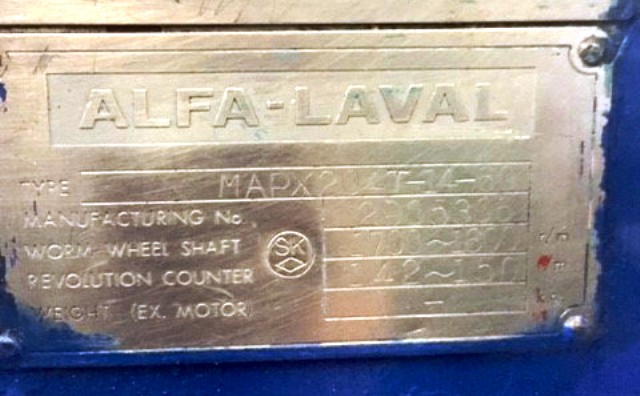 Alfa-Laval MAPX 204 T-14-60 oil purifier, 316SS.  