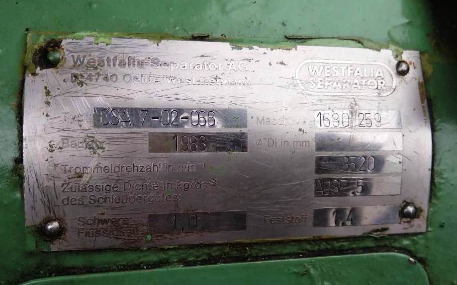 Westfalia OSA 7-02-066 oil purifier, SS.