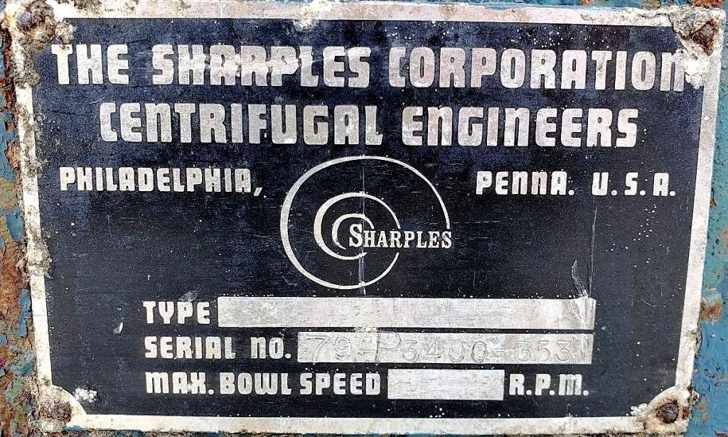 Sharples P3400 decanter centrifuge, 316SS.