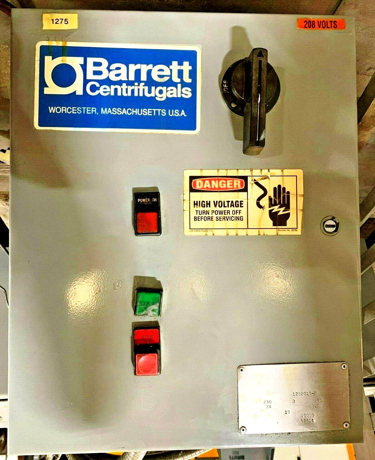 Barrett 125-F Clarifuge centrifuge, SS.
