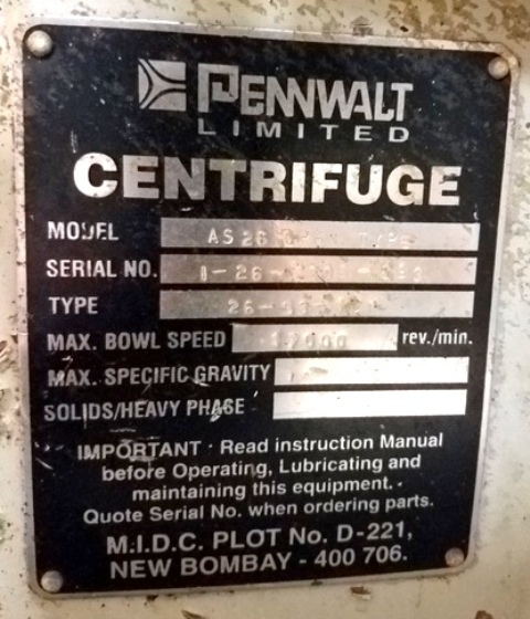 (3) Pennwalt AS-26 Super centrifuges, 316SS.