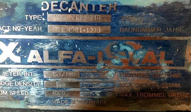 Alfa-Laval AVNX 718B-31G decanter centrifuge, 316SS.