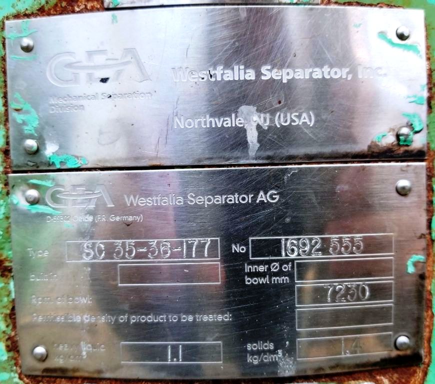 Westfalia SC 35-36-177 Hydrostop clarifier, 316SS.