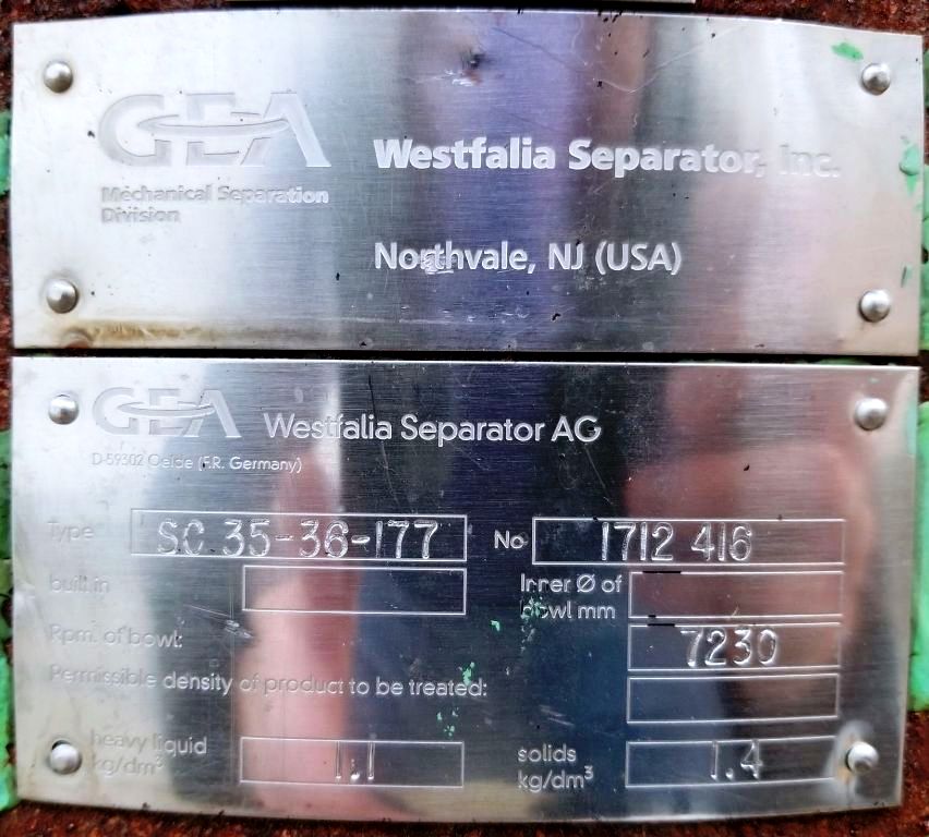 Westfalia SC 35-36-177 Hydrostop clarifier, 316SS.