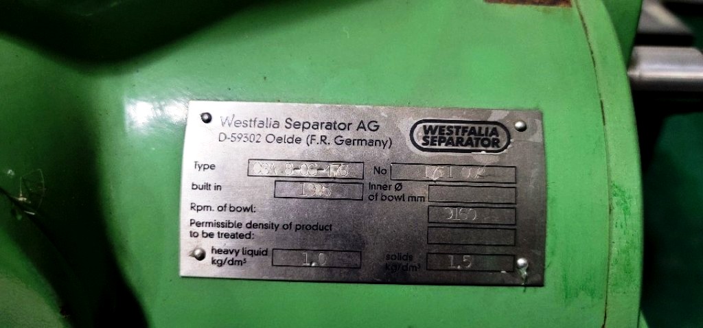 Westfalia CSA 8-06-476 biotech clarifier, 316SS.